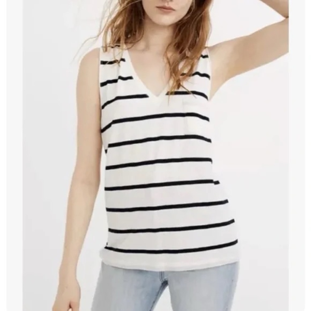 Madewell Whisper Cotton V-neck Pocket Tank in Creston Stripe